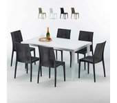 Mesa rectangular blanca 150x90 cm y 6 sillas de colores bistrot summerlife