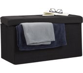 Relaxdays baúl almacenamiento plegable, lino, negro, 38 x 76 x 38 cm