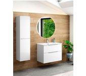 Mueble de baño suspendido con lavabo cerámico | 90 cm | 2 cajones con cierre amortiguado y organizador | blanco brillo - cromo brillo