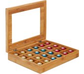 Relaxdays caja para té e infusiones, 24 compartimentos, plegable, tapa transparente, marrón