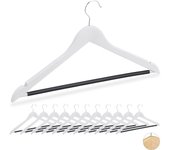 Relaxdays 12 perchas ropa con muescas para tirantes, antideslizantes, trajes, madera, 23x44x1,5cm, blanco