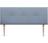 Dhome cabecero de lino natural con botones y patas de madera cabezal tapizado cama dormitorio moderno top trending (azul, 150cm)