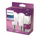 Lampadina a led in vetro philips goccia 75w e27 4000k, luce bianca 2 pz