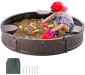 Vevor caja arena tapa, 120 x 23 cm, caja de arena redonda de hdpe con 3 asientos de esquina y revestimiento inferior, para jardín al aire libre, playa
