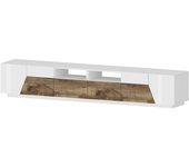 Asdrubale mueble tv, aparador bajo de salón con 4 puertas, base para mueble televisión, 100% made in italy, 260x43h46 cm, blanco brillo y arce