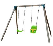 Columpio doble de madera cuadrada masgames karai junior xl + asiento bebé