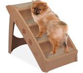 Relaxdays escalera para perro pequeño o grande, 4 peldaños, cama, sofá y coche, pp-fieltro, 1 ud, 49 x 39 x 61 cm, beige