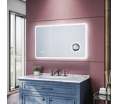 Sirhona espejo de baño led con lupa 3x 100x60cm con enchufe, indicador de hora y función antivaho