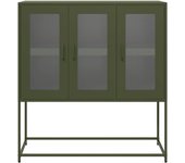 Aparador | aparador de comedor | armario de cocina de acero laminado en frío verde oliva 100,5x39x107 cm cfw73085
