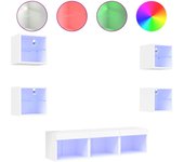 Mueble de tv de pared de 7 piezas con luces led en madera compuesta blanca