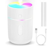 Humidificador ultrasónico blanco con 2 modos de niebla ajustables, apagado automático y luz nocturna colorida, usb.