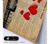 Poster de tren con corazones. láminas de vehiculos con definiciones. ilustraciones vintage de coches, motos, aviones, â… marco madera clara - a3