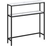 Mesa de consola, mesa auxiliar estrecha moderna con 2 estantes, para sala de estar, pasillo, entrada, 20x80x80 cm, blanco mármol