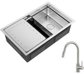 Fregadero de cocina cecipa max 70×44 cm fregadero encastrable de inox con escurridor y lavabo + mezclador de cocina cepillado con ducha extraíble