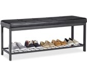 Relaxdays banco zapatero xxl, metal-piel sintética, negro, 49 x 115 x 40 cm