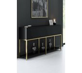 Aparador basilia, bufé de salón, aparador de salón, despensa de cocina, 150x30h80 cm, negro y oro