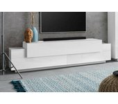 Teo mueble tv, aparador bajo de salón, base para mueble de televisión, 100% made in italy, 200x45h52 cm, blanco brillo