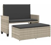 Banco de jardín | silla de jardín con cojines y reposapiés ratán sintético gris cfw31999