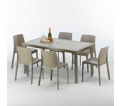 Mesa rectangular beige 150x90 cm y 6 sillas de colores marion