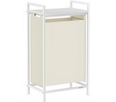Cesto para ropa sucia de 47 litros con bolsa de tela extraíble, cesta colada desmontable con estante, 42x28x75 cm, blanco crema y blanco nube