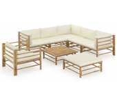 Maison exclusive - set de muebles de jardín 8 piezas bambú y cojines blanco crema