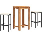Mesa y taburetes de jardín 3 pzas madera acacia ratán pe negro