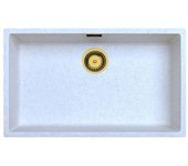 Arena blanca gran fregadero 70x40 cm empotrado, sobre encimera y a ras con tapón dorado 1208970527
