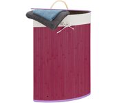 Relaxdays cesto ropa sucia esquinero, cubo colada plegable con tapa, canasta, bambú, 60 l, 65 x 49,5 x 37 cm, morado