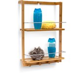 Relaxdays – estante colgante de bambú con 2 estantes de acero de resistente a la humedad de la ducha, 53x38x15.5 cm