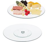 2 platos giratorios xl, bandejas pasteles, soportes tarta, aperitivos, redondos, 45 cm, cristal, transparente