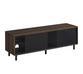 Mueble de tv, para televisores hasta 60 pulgadas, para salón, vidrio ranurado, moderno, montaje rápido, 140x39x45 cm, marrón ceniza y negro tinta