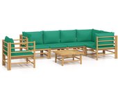 Set de muebles de jardín 7 piezas bambú con cojines verde