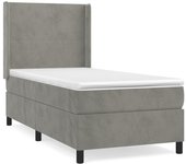 Cama con somier tapizado y colchón de terciopelo gris claro 90x190 cm