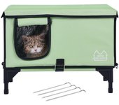 Succebuy casa elevada y climatizada para gatos, refugio cúbico con temperatura y temporizador ajustables, tela oxford 900d plegable, climatizada