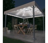 Vidaxl cenador con tira de luces led aluminio crema 300x300 cm
