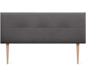 Dhome cabecero de lino natural con botones y patas de madera cabezal tapizado cama dormitorio moderno top trending (gris oscuro, 160cm)