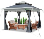 Carpa plegable gazebo 3.6x3.6m con paredes laterales de malla, cenador pabellón de jardín, gris