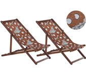 Beliani conjunto de 2 hamacas plegables anzio con telas de recambio motivo floral madera de acacia marrón oscuro