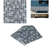 Relaxdays set 10 vinilos decorativos cocina y baño, autoadhesivos, papel pintado 3d, 23,5x23,5 cm, gris