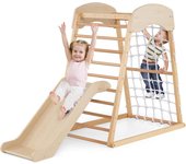 Costway triángulo de escalada de madera para niños 6 en 1, rampa deslizante, barras, red para escalar y escalera, juego de escalada montessori para ni