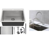 Auralum max fregadero cocina 1 bandeja cepillado,58*45*18cm,escurridor enrollable, dispensador de jabón+mezclador de cocina plegable giratorio 360°