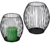 Relaxdays candelabros ovalados en set de 2 tamaños, metal fino, velas de té y votivas, portavelas decorativos, negro