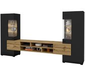 Conjunto de 3 muebles de salón colección kobee. color negro y roble.