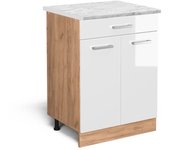 Vicco mueble bajo de cocina r-line, blanco alto brillo, 60 cm et mármol