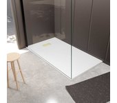 Plato ducha blanco efecto piedra 80x140cm y rejilla patrón lineal oro