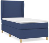 Cama somier tapizada con colchón de tela azul 90x200 cm
