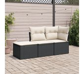 Set de sofás de jardín con cojines 3 piezas | conjunto de jardín de ocio | set de comedor de jardín ratán sintético negro cfw370626