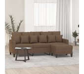 Sofá 3 plazas con reposapiés marrón 180 cm tela