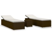 3 piezas tumbona de jardín | tumbona de exterior | sillas y mesita ratán sintético marrón cfw599063