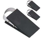 Relaxdays cuñas puerta, set de 3, topes suelo, goma, freno, acero inoxidable, antideslizante, 3x5x11,5cm, negro/plateado